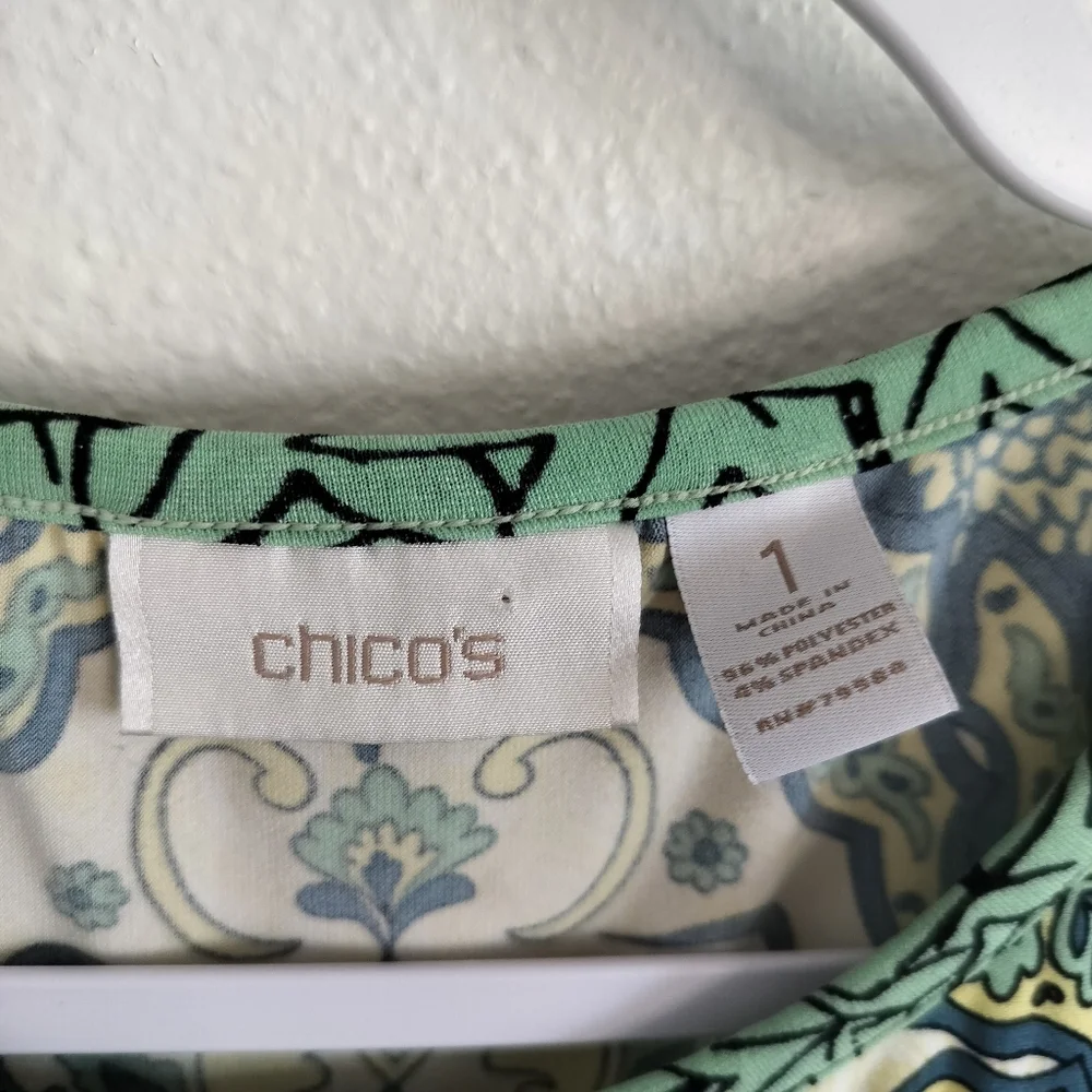 Chicos Mediterranean Waves Maxi Dress Size‎ 1 (US8) Boho Resort Chic Vacation